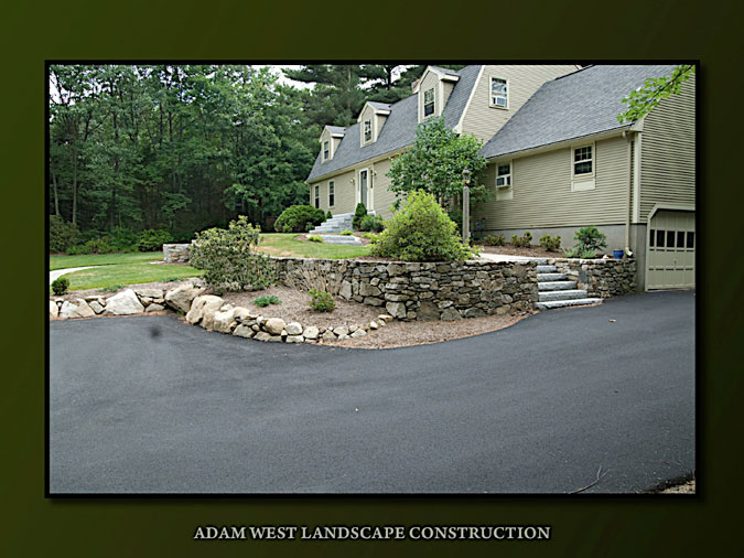 Granite walls and split face steps