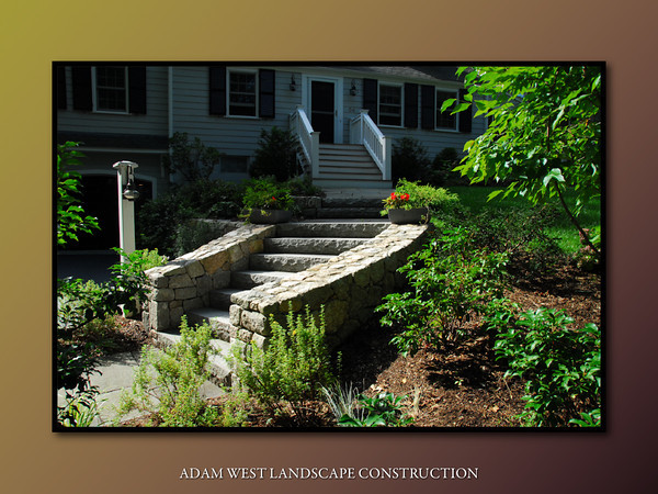 Stone wall and granite steps